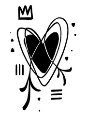 Expressive scribble heart crown grunge black art