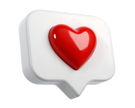 Red heart in white speech bubble white background, isolated on transparent background