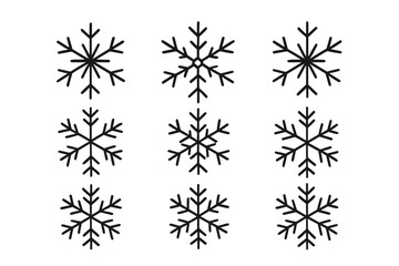 Set of Snowflake Icons Thin Outline Style, Editable Stroke Vector Pack for Winter, Holiday Decoration, Web Design, Cards, Apps, Books, Transparent Background, Cartoon Illustration