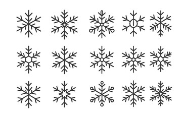 Snowflakes outline simple linear vector collection with editable strokes, winter decorative elements for web, books, cards, apps, holiday design illustration set