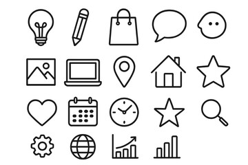 Various items line icon collection with outline signs for graphic design, web design, apps, adverts, cards, vector cartoon illustration, transparent background