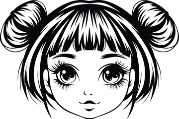 Black and white art reveals a girl with striking manga style features