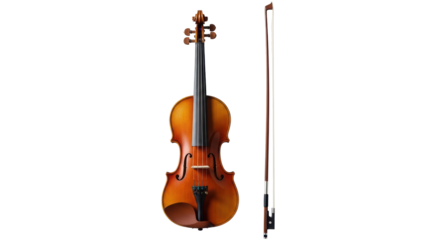 Isolated Wooden violin with a bow, a stringed musical instrument for classical music