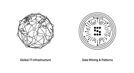 Fototapeta premium Vector illustration of global it infrastructure and data mining patterns the image shows the concept of global network and data analysis