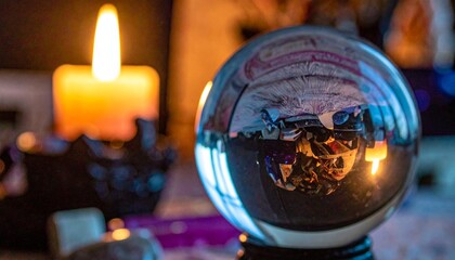 Still lifes with esoteric divination tools – tarot cards, pendulums, scrying crystals, and candles arranged in dark, mystical settings. Ideal for spiritual, occult, and storytelling uses.