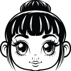 face of a girl with cute expressive eyes and a stylish hair bun