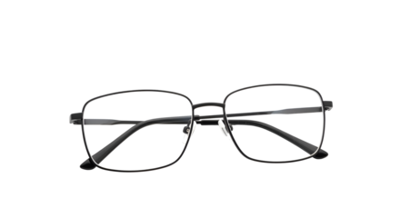 Pair of modern eyeglasses with a black metal frame isolated PNG with Transparent Background