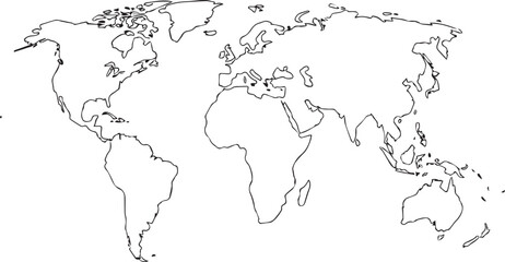 World Map Line Art Style