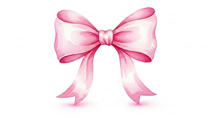 Beautiful pink satin bow ribbon decorative element for gifts and celebrations