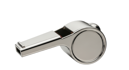 Isolated metal sports whistle, signaling device for referee, shiny chrome, professional