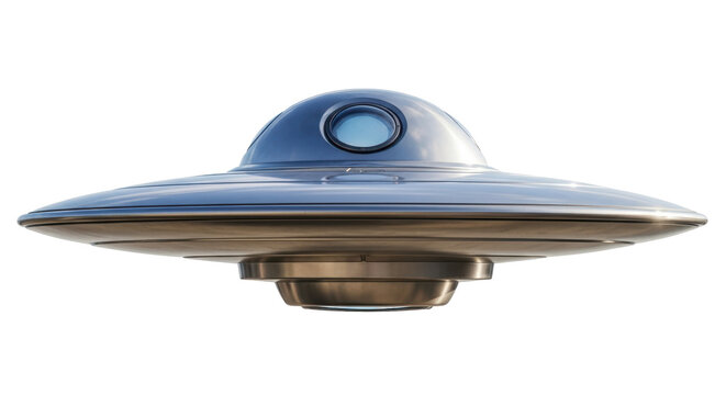 Isolated UFO Flying Object in Blue Metallic Tone for Science Fiction Concept Design
