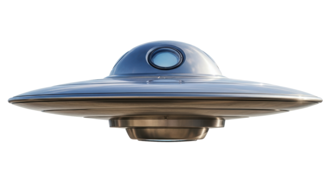 Isolated UFO Flying Object in Blue Metallic Tone for Science Fiction Concept Design