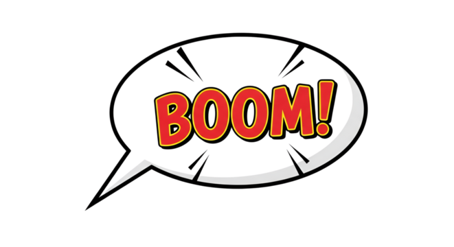 Comic speech bubble with BOOM! text isolated PNG with Transparent Background - Powered by Adobe