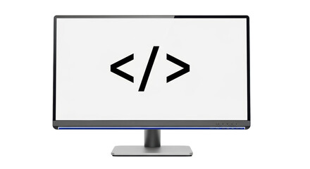 Isolated monitor screen showing coding icon for software development or web design on display
