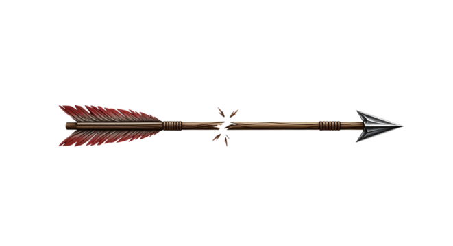 Broken arrow with red fletching isolated PNG with Transparent Background