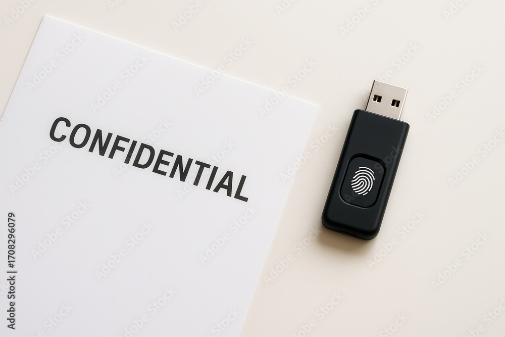 Poster confidential documents and secure usb drive symbolize digital legacy and trust in online data manage