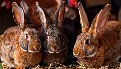Three rabbits close up