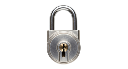 Isolated silver padlock on seamless surface, security device for home and business