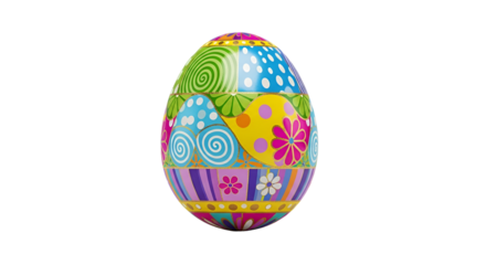 Decorated Easter egg with colorful patterns isolated PNG with Transparent Background