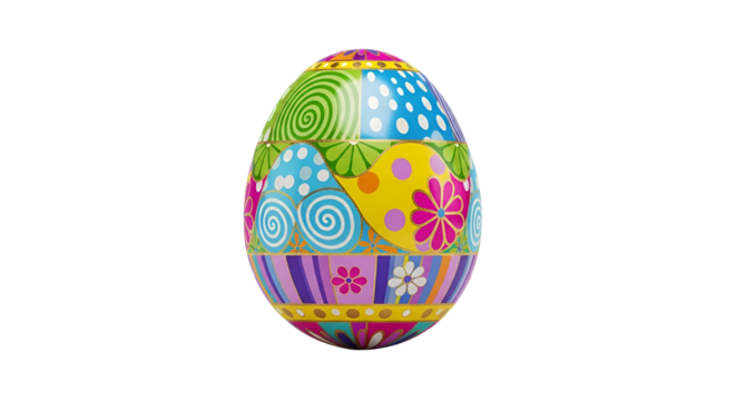 Decorated Easter egg with colorful patterns isolated PNG with Transparent Background