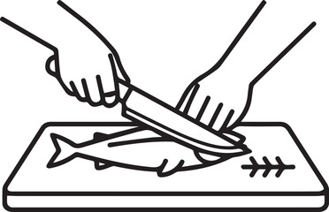 Chef Cutting Fish Line Art Icon – Seafood Cooking and Restaurant Logo Design