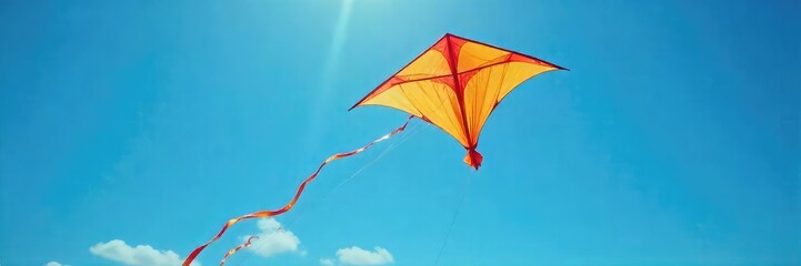 Vibrant Kite Soaring in Azure Sky Sunlight, Freedom, and Joyful Energy