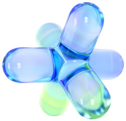 3D Colorful Glass abstract shape element. Glossy iridescent geometric form. Crystal glass illustration with gradient dispersion effect