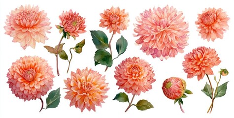 Floral arrangement of various peachy-orange dahlias and leaves © Mood