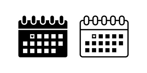 Date icon set. Minimalist Flat Design Calendar Date Planner with Heart Detail Icon Set