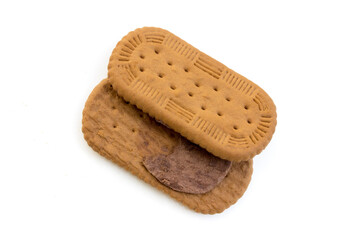 Sweet wafers filled with chocolate cream isolated on white background. Perfect for a sweet snack or tasty dessert.