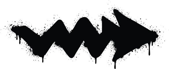 Black spray paint arrow design with dripping effect on transparent background © Kuntol02