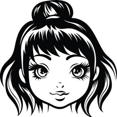 Black and white animestyled girl with a top knot showcases her mesmerizing eyes