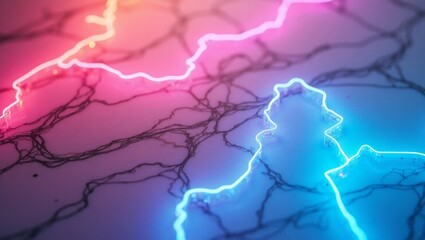 Abstract Neon Light Shapes and Vein-like Patterns in Pink and Blue Tones