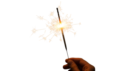 Hand holding a sparkling sparkler isolated PNG with Transparent Background