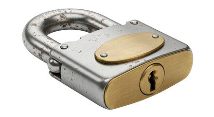 Obraz premium Old weathered padlock isolated PNG with Transparent Background