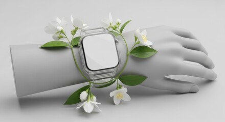 Elegant Apple Watch mockup showcasing a clear band with jasmine flowers perfect for spring fashion and technology websites