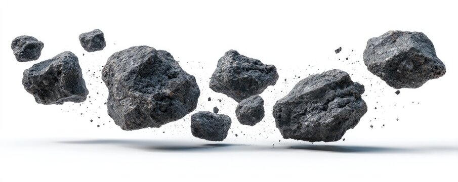 Dark gray rocks/meteors in mid-air