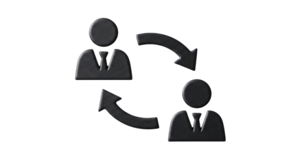 Isolated two figures facing each other, connected by circular arrows on an even plane