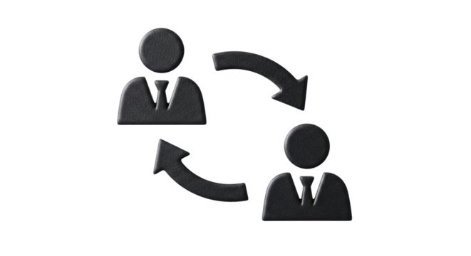 Isolated two figures facing each other, connected by circular arrows on an even plane