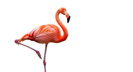 Pink flamingo standing on one leg isolated PNG with Transparent Background
