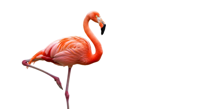 Pink flamingo standing on one leg isolated PNG with Transparent Background