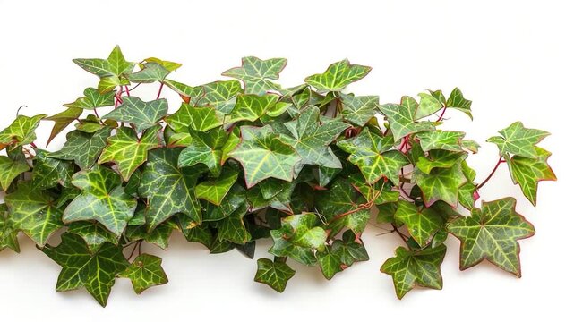 Ivy vines grow vertically up a white wall, lush and vibrant with green leaves