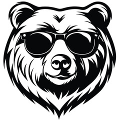 Black and white bear portrait with trendy sunglasses shows a cool vibe