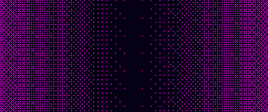 Pink halftone gradient texture. Pixelated 8-bit dotted dither pattern. Retro comic pop art style. Abstract raster video game overlay background. Vector digital gradation design.