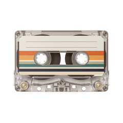 Obraz premium Nostalgic auditory tool showcasing retro stripe design on a transparent cassette tape