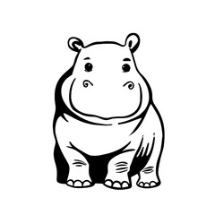 Fototapeta premium Hippopotamus. Hippopotamus simple black and white line art vector logo