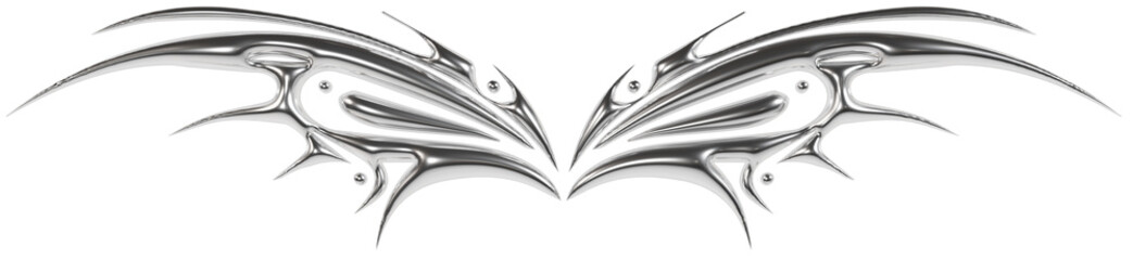 Abstract metallic futuristic 3D tribal y2k chrome shape, aesthetic cyber gothic style neotribal tattoo design