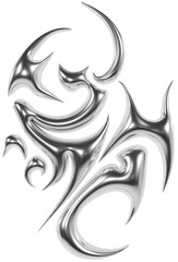 Abstract metallic futuristic 3D tribal y2k chrome shape, aesthetic cyber gothic style neotribal tattoo design