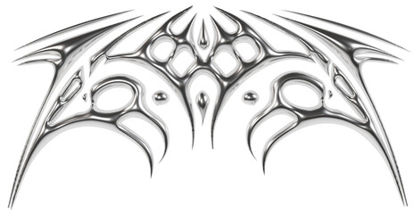 Abstract metallic futuristic 3D tribal y2k chrome shape, aesthetic cyber gothic style neotribal tattoo design