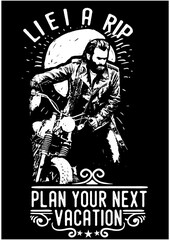 Naklejka premium Monochromatic biker with motorcycle, sunburst background, 